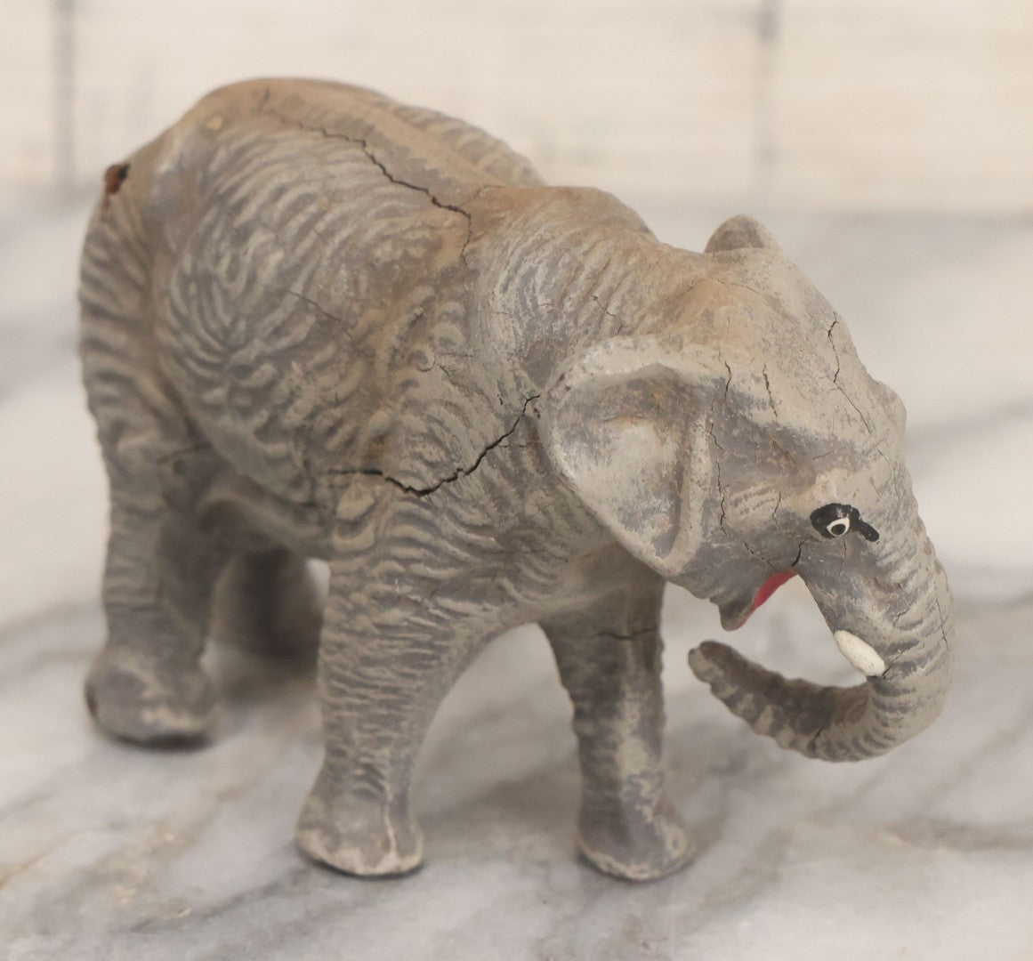Lot 026 - Grouping Of Three Vintage Animal Toys, Including Zebra Elephant And Hippo, Mixed Materials (Chalkware/Plaster, Composition), Note Wear And Tear