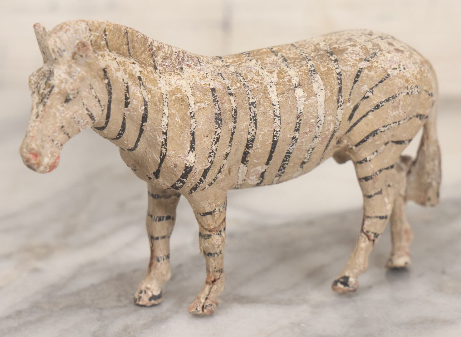 Lot 026 - Grouping Of Three Vintage Animal Toys, Including Zebra Elephant And Hippo, Mixed Materials (Chalkware/Plaster, Composition), Note Wear And Tear