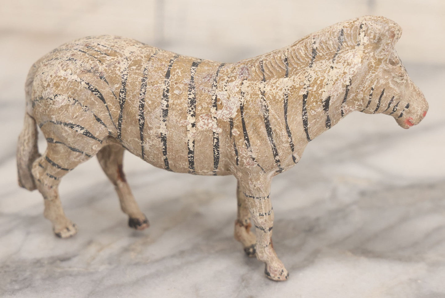 Lot 026 - Grouping Of Three Vintage Animal Toys, Including Zebra Elephant And Hippo, Mixed Materials (Chalkware/Plaster, Composition), Note Wear And Tear