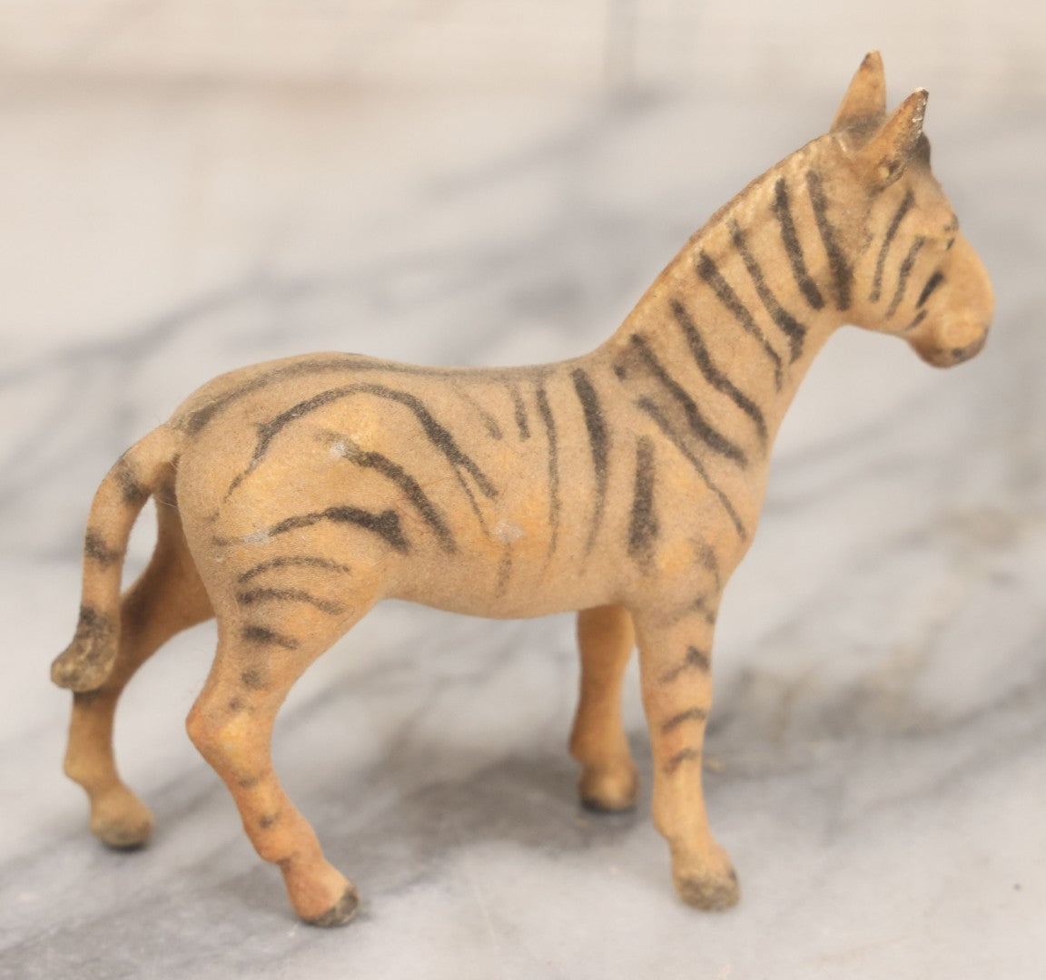 Lot 027 - Grouping Of Five Vintage Animal Toys, Ungulates, Including Three Zebras, Giraffe, And Elk Missing Horns, Mixed Materials (Chalkware/Plaster, Composition), Note Wear And Tear