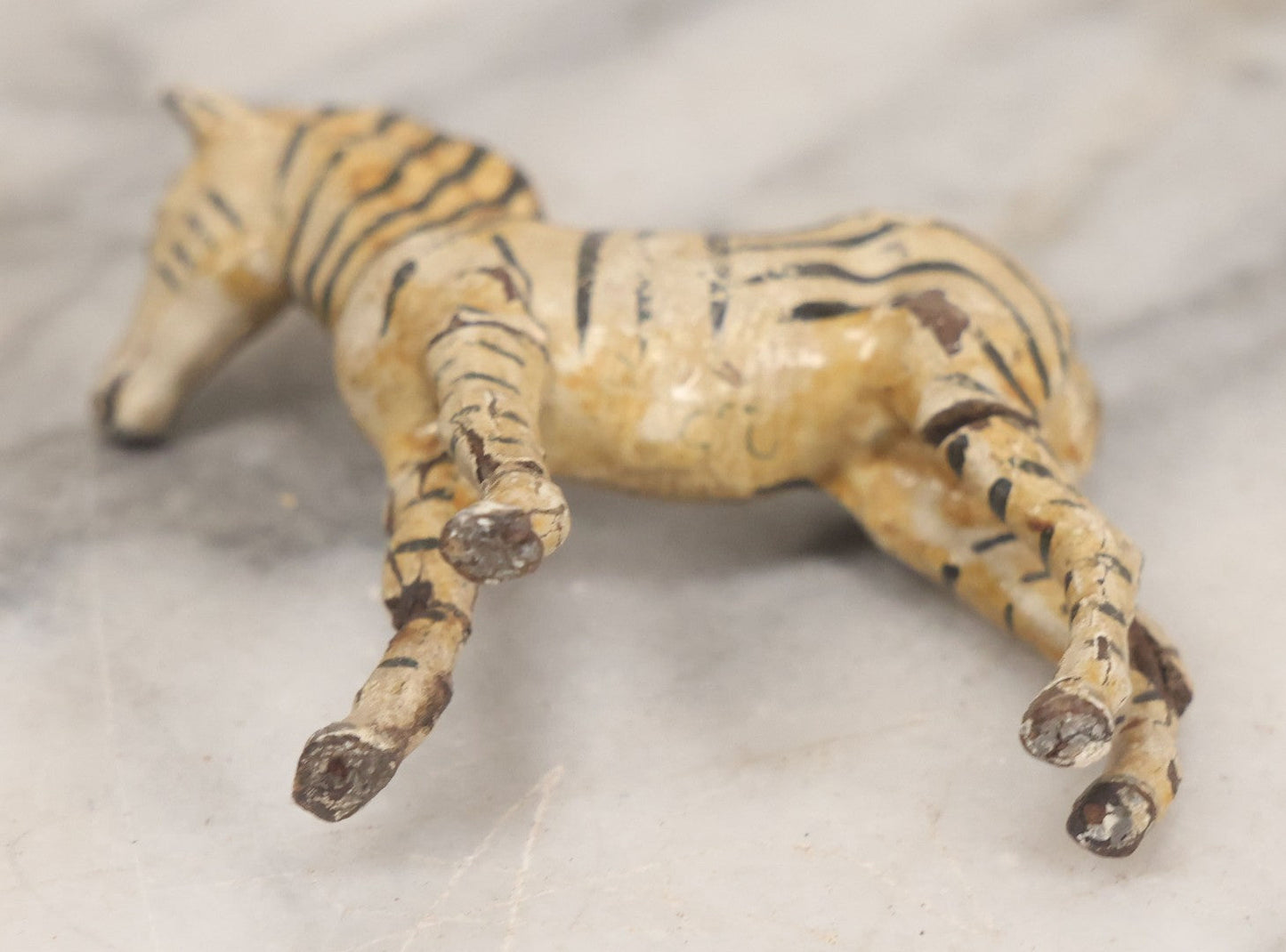 Lot 027 - Grouping Of Five Vintage Animal Toys, Ungulates, Including Three Zebras, Giraffe, And Elk Missing Horns, Mixed Materials (Chalkware/Plaster, Composition), Note Wear And Tear