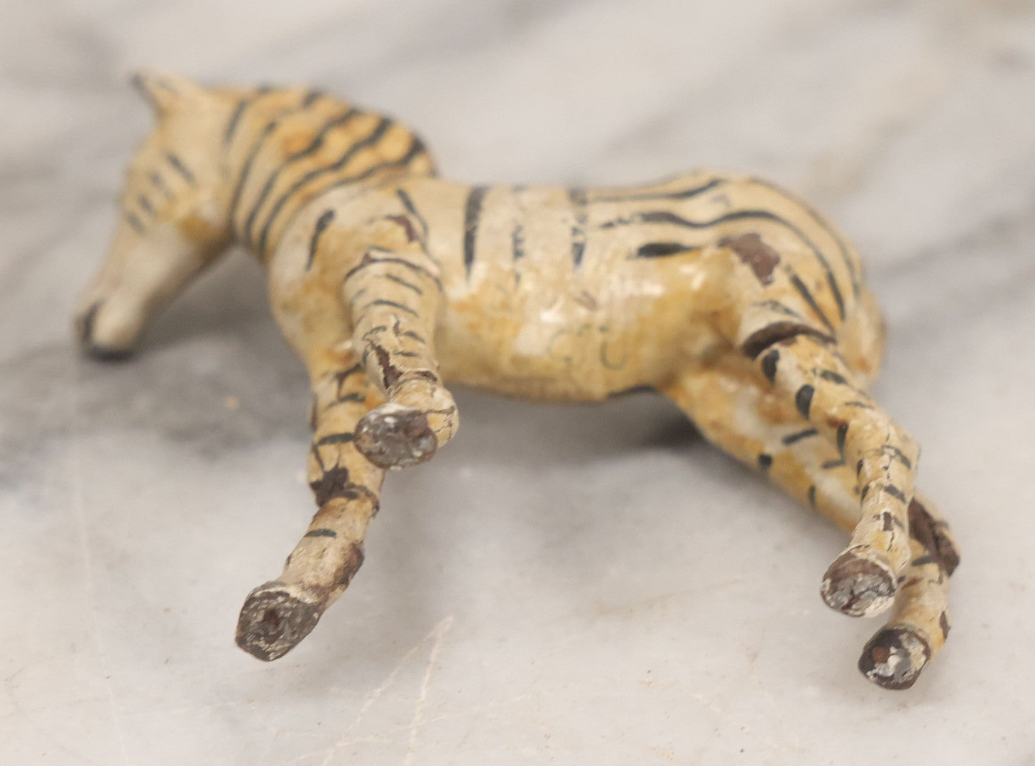 Lot 027 - Grouping Of Five Vintage Animal Toys, Ungulates, Including Three Zebras, Giraffe, And Elk Missing Horns, Mixed Materials (Chalkware/Plaster, Composition), Note Wear And Tear