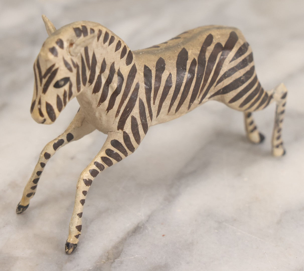 Lot 027 - Grouping Of Five Vintage Animal Toys, Ungulates, Including Three Zebras, Giraffe, And Elk Missing Horns, Mixed Materials (Chalkware/Plaster, Composition), Note Wear And Tear