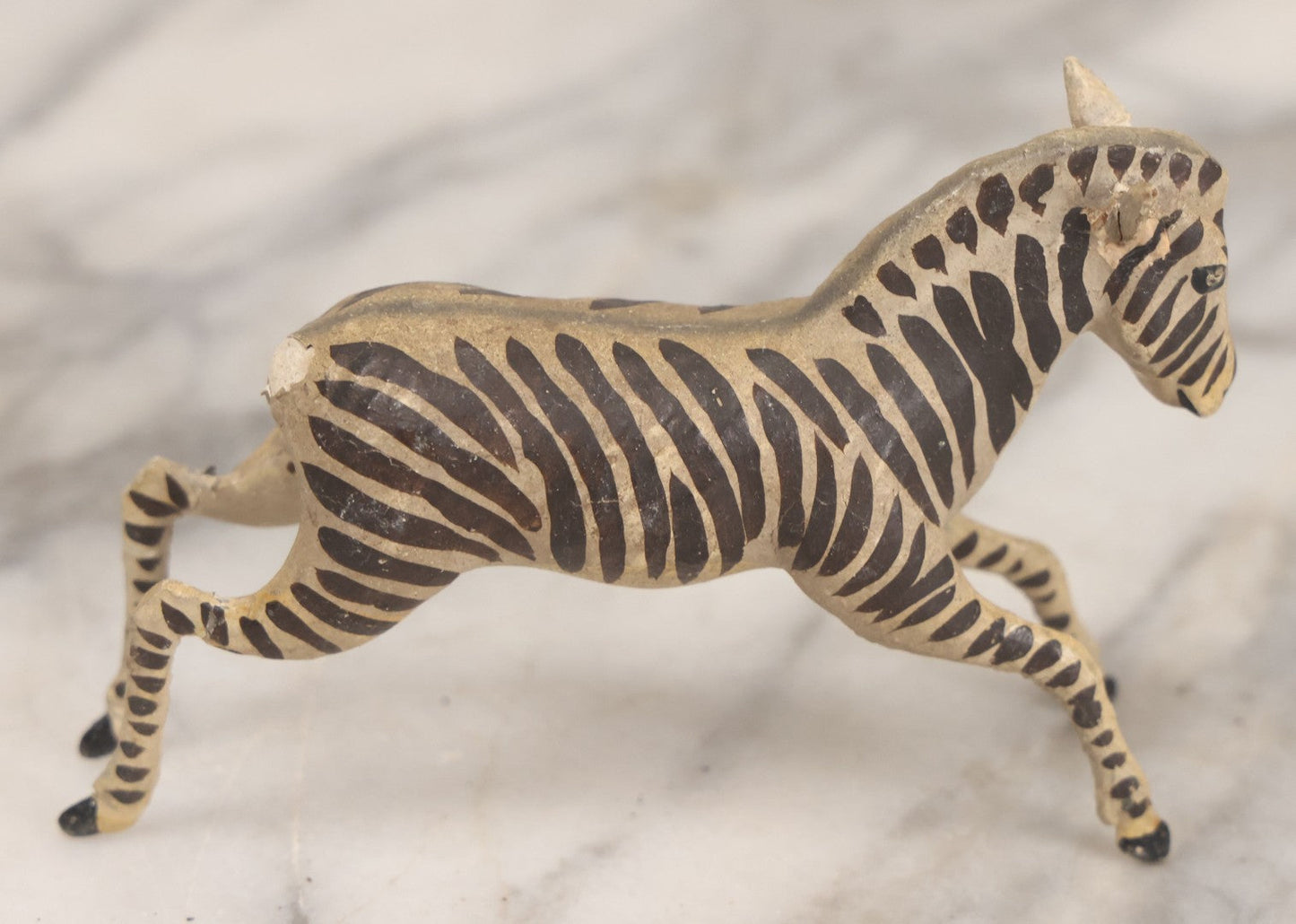 Lot 027 - Grouping Of Five Vintage Animal Toys, Ungulates, Including Three Zebras, Giraffe, And Elk Missing Horns, Mixed Materials (Chalkware/Plaster, Composition), Note Wear And Tear