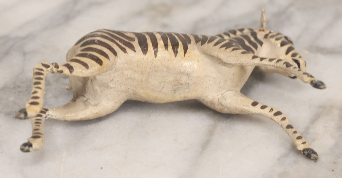 Lot 027 - Grouping Of Five Vintage Animal Toys, Ungulates, Including Three Zebras, Giraffe, And Elk Missing Horns, Mixed Materials (Chalkware/Plaster, Composition), Note Wear And Tear