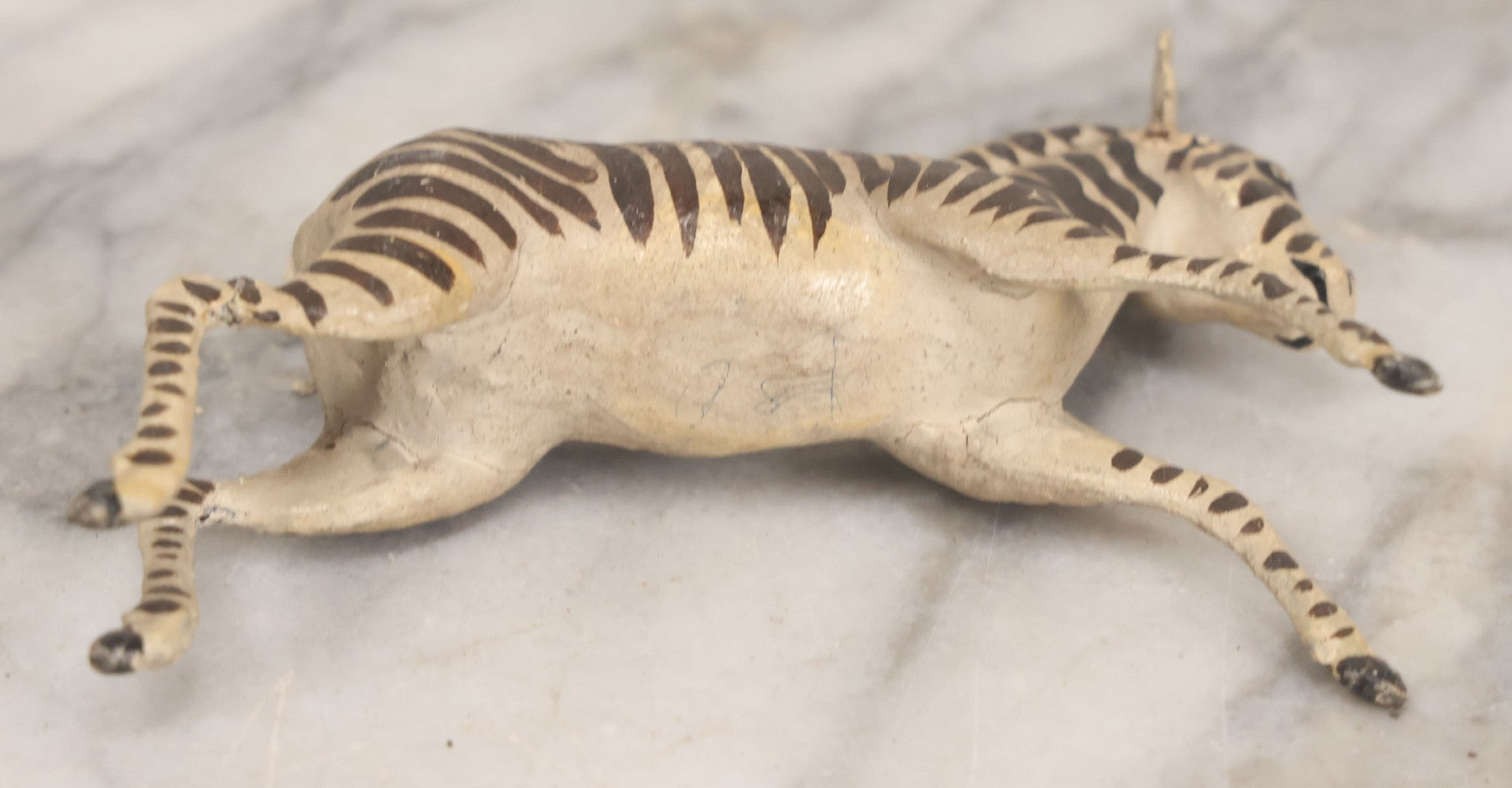 Lot 027 - Grouping Of Five Vintage Animal Toys, Ungulates, Including Three Zebras, Giraffe, And Elk Missing Horns, Mixed Materials (Chalkware/Plaster, Composition), Note Wear And Tear
