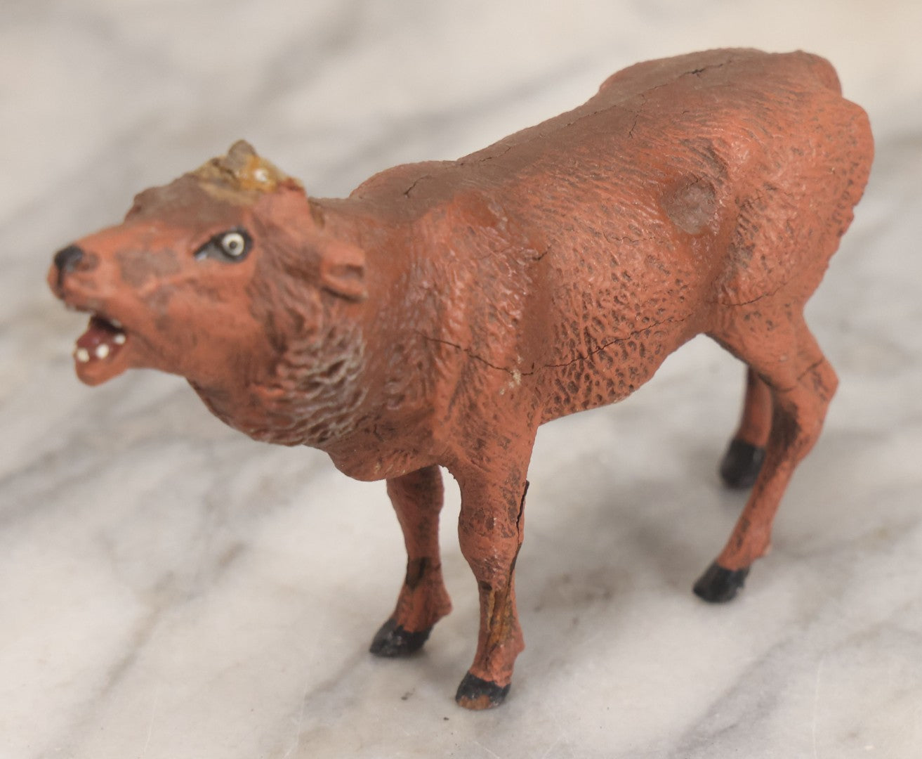 Lot 027 - Grouping Of Five Vintage Animal Toys, Ungulates, Including Three Zebras, Giraffe, And Elk Missing Horns, Mixed Materials (Chalkware/Plaster, Composition), Note Wear And Tear