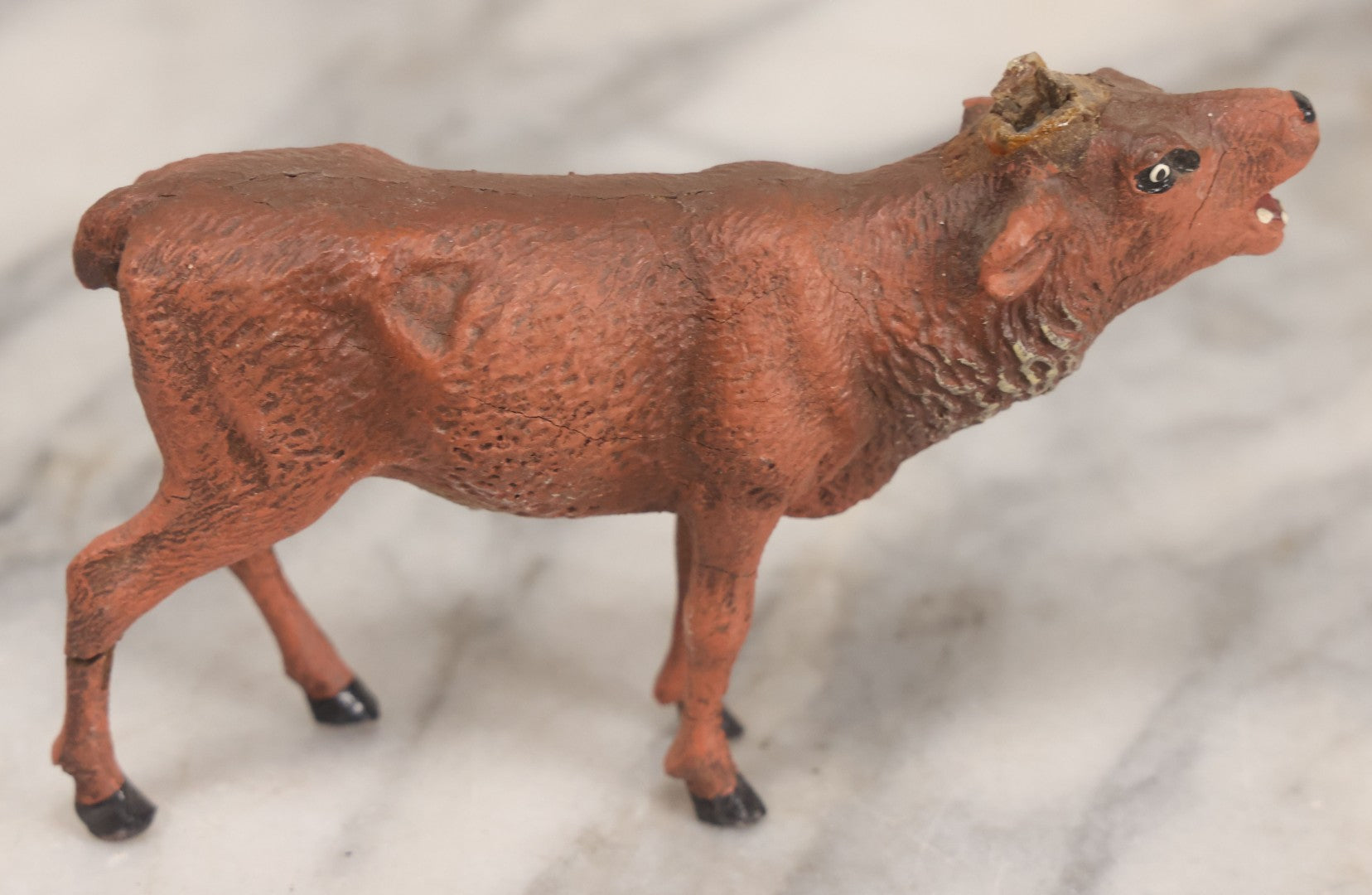 Lot 027 - Grouping Of Five Vintage Animal Toys, Ungulates, Including Three Zebras, Giraffe, And Elk Missing Horns, Mixed Materials (Chalkware/Plaster, Composition), Note Wear And Tear
