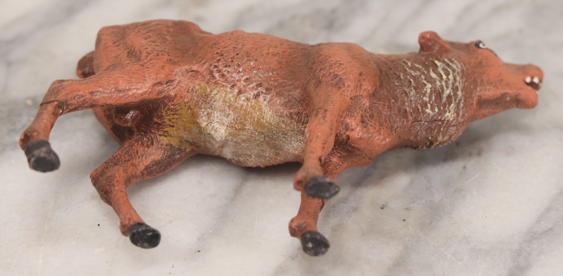 Lot 027 - Grouping Of Five Vintage Animal Toys, Ungulates, Including Three Zebras, Giraffe, And Elk Missing Horns, Mixed Materials (Chalkware/Plaster, Composition), Note Wear And Tear