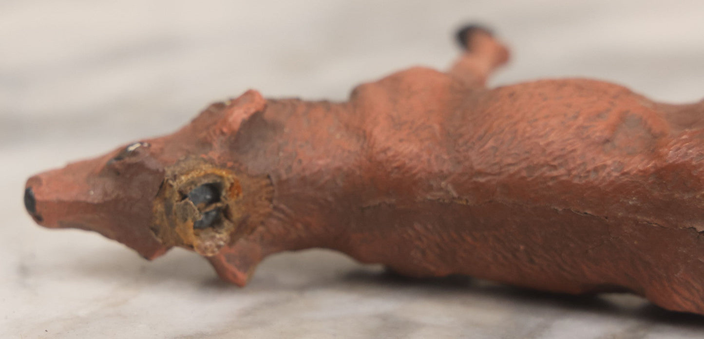 Lot 027 - Grouping Of Five Vintage Animal Toys, Ungulates, Including Three Zebras, Giraffe, And Elk Missing Horns, Mixed Materials (Chalkware/Plaster, Composition), Note Wear And Tear