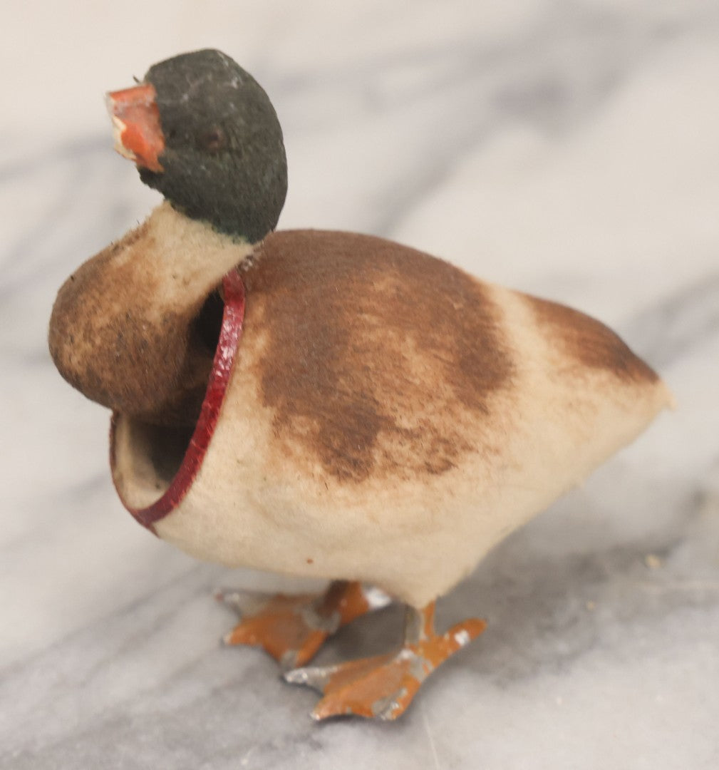 Lot 028 - Grouping Of Three Vintage Bird Toys, Including Duck Nodder With Broken Beak, Pheasant, And Peacock, Mixed Materials (Chalkware/Plaster, Composition), Note Wear And Tear