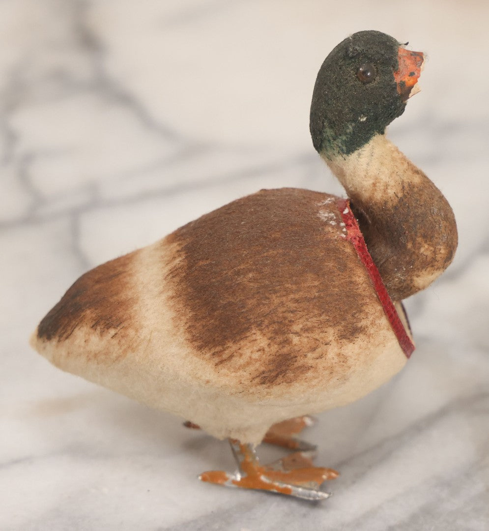 Lot 028 - Grouping Of Three Vintage Bird Toys, Including Duck Nodder With Broken Beak, Pheasant, And Peacock, Mixed Materials (Chalkware/Plaster, Composition), Note Wear And Tear