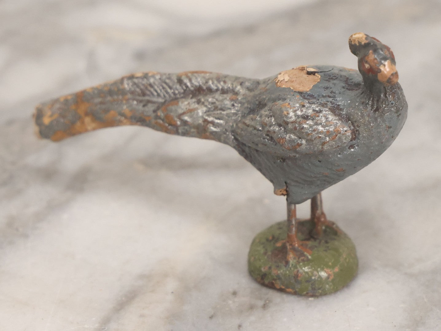 Lot 028 - Grouping Of Three Vintage Bird Toys, Including Duck Nodder With Broken Beak, Pheasant, And Peacock, Mixed Materials (Chalkware/Plaster, Composition), Note Wear And Tear