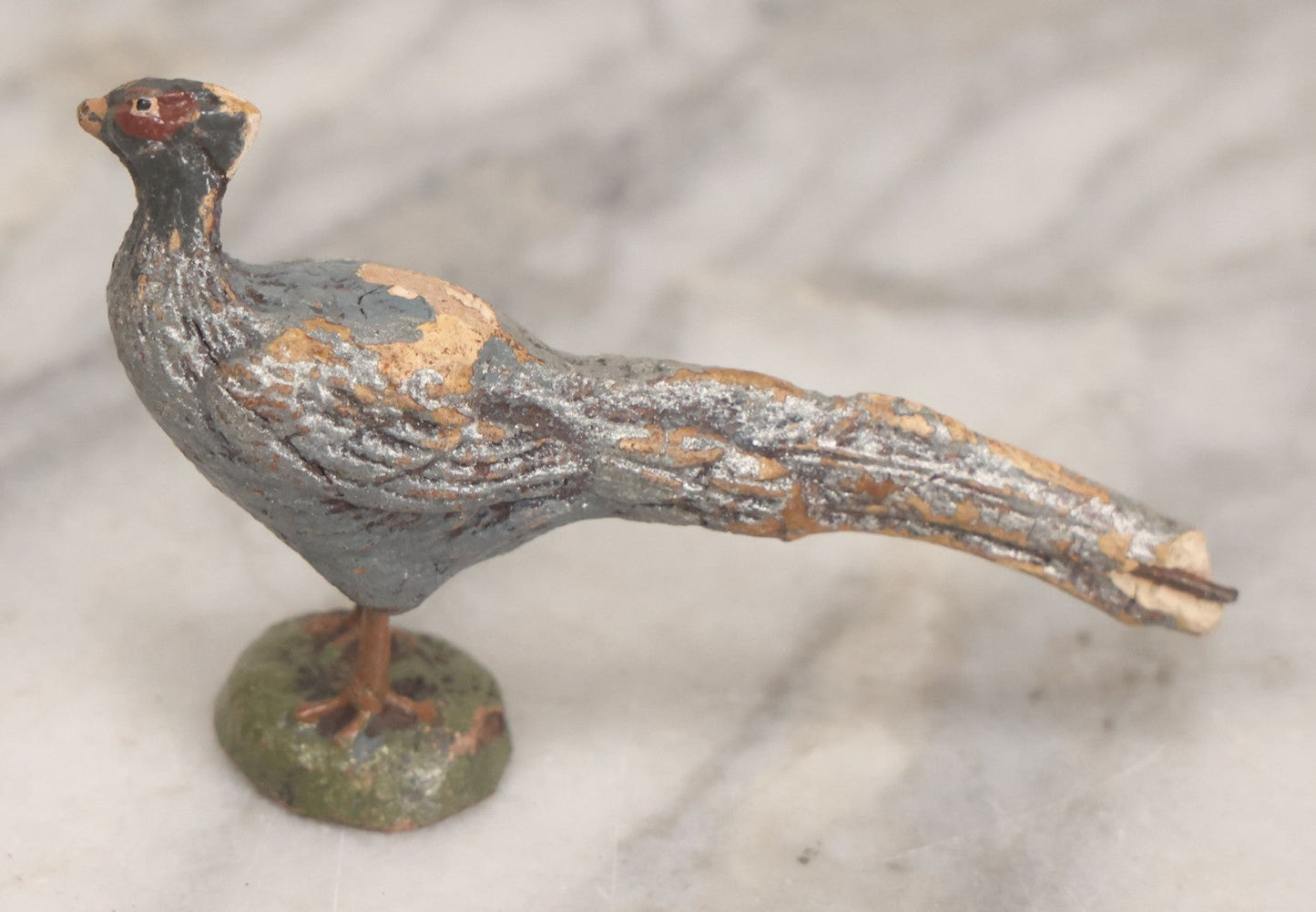 Lot 028 - Grouping Of Three Vintage Bird Toys, Including Duck Nodder With Broken Beak, Pheasant, And Peacock, Mixed Materials (Chalkware/Plaster, Composition), Note Wear And Tear