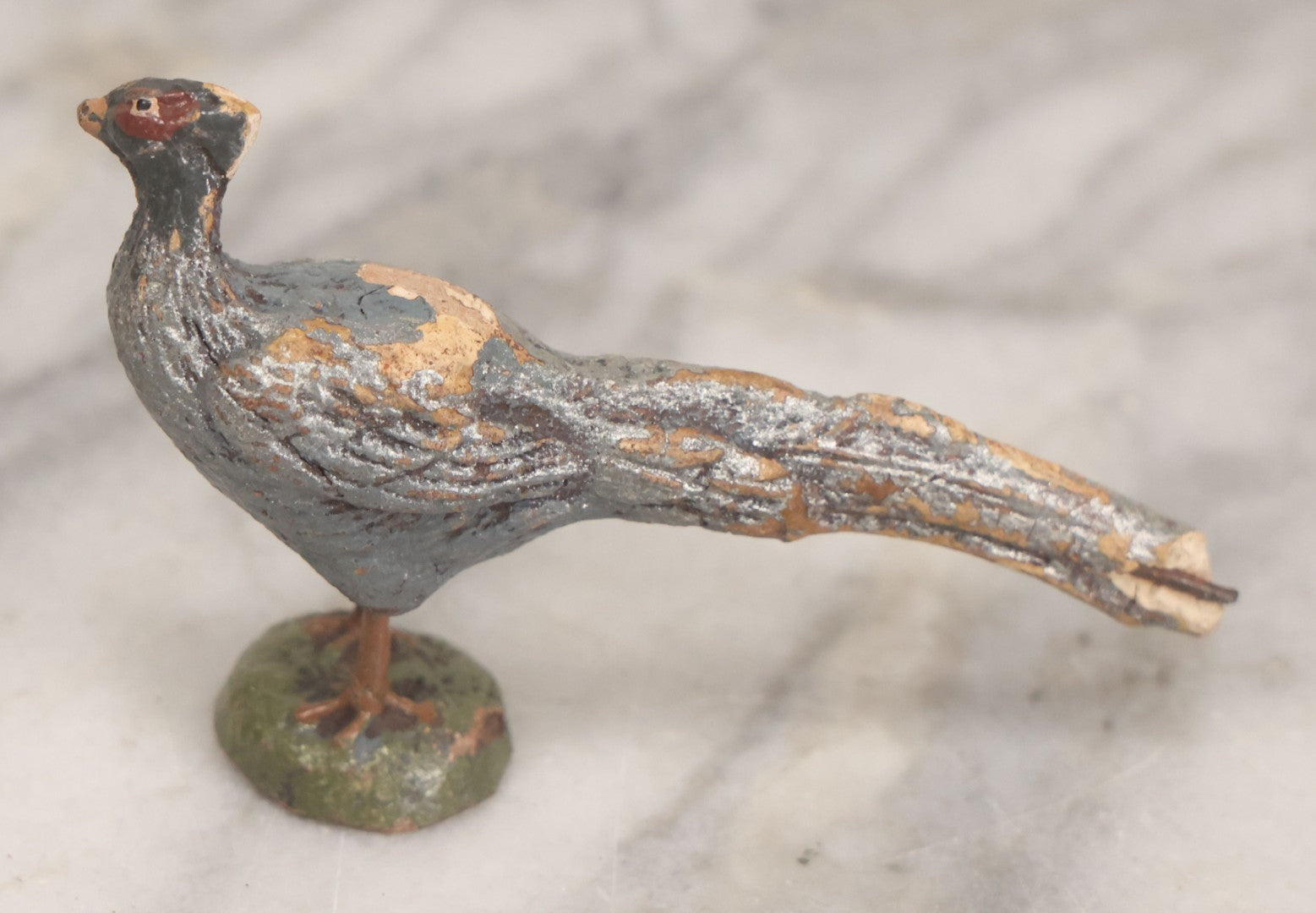 Lot 028 - Grouping Of Three Vintage Bird Toys, Including Duck Nodder With Broken Beak, Pheasant, And Peacock, Mixed Materials (Chalkware/Plaster, Composition), Note Wear And Tear