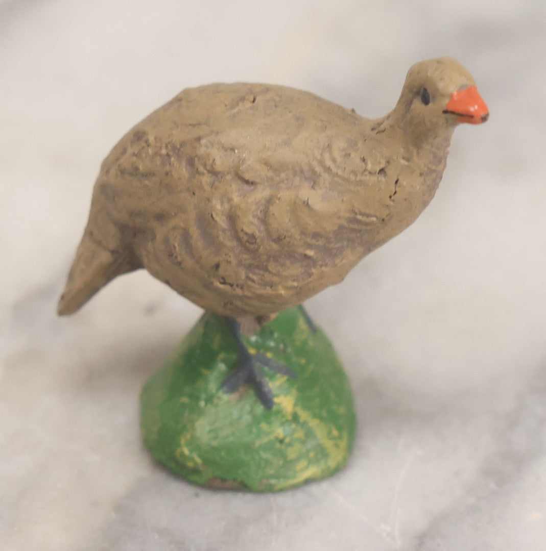 Lot 028 - Grouping Of Three Vintage Bird Toys, Including Duck Nodder With Broken Beak, Pheasant, And Peacock, Mixed Materials (Chalkware/Plaster, Composition), Note Wear And Tear