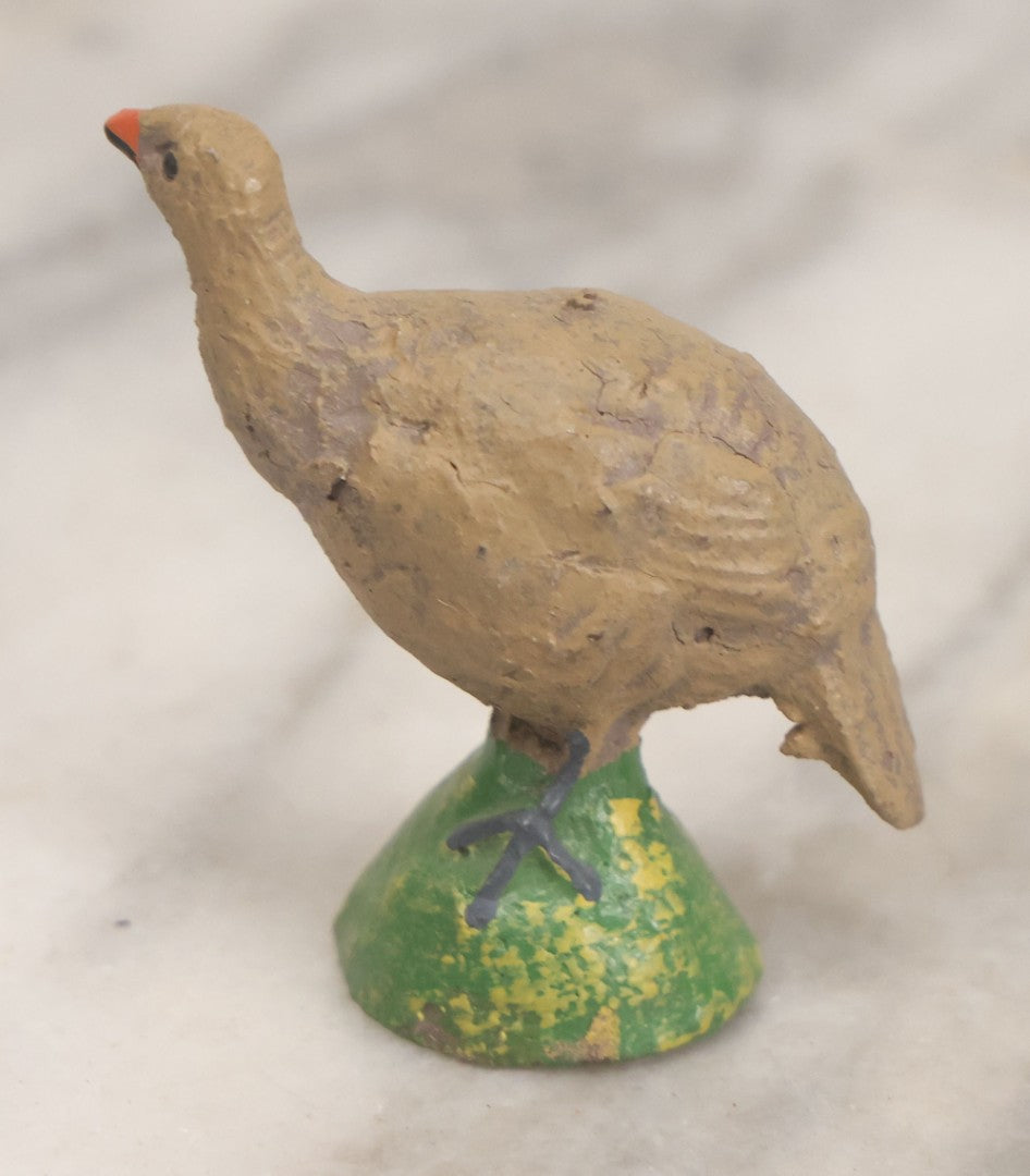 Lot 028 - Grouping Of Three Vintage Bird Toys, Including Duck Nodder With Broken Beak, Pheasant, And Peacock, Mixed Materials (Chalkware/Plaster, Composition), Note Wear And Tear