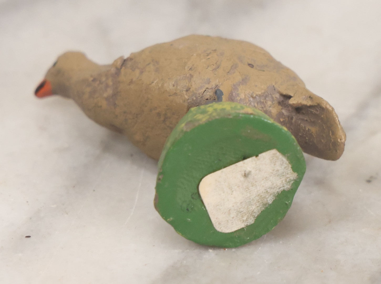 Lot 028 - Grouping Of Three Vintage Bird Toys, Including Duck Nodder With Broken Beak, Pheasant, And Peacock, Mixed Materials (Chalkware/Plaster, Composition), Note Wear And Tear