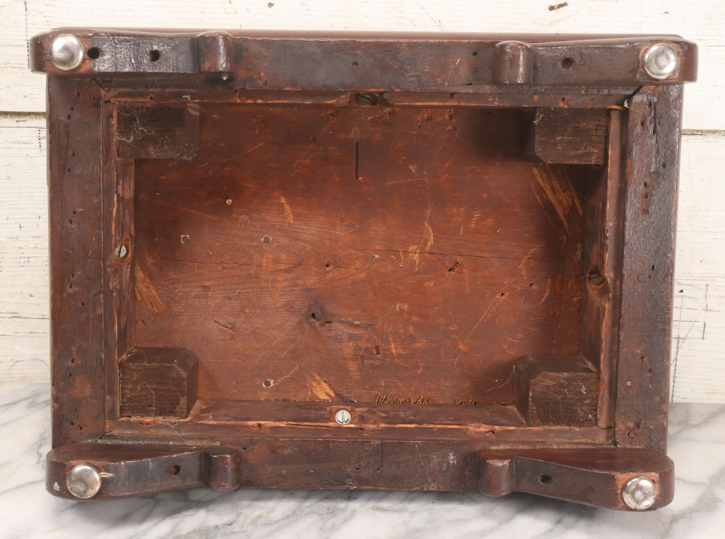 Lot 029 - Antique Victorian Wooden Footstool With Folk Art Needlepoint Seat Cover With Griffins And Tree Of Life Motif, Geometric Designs, Note Worn Corners 