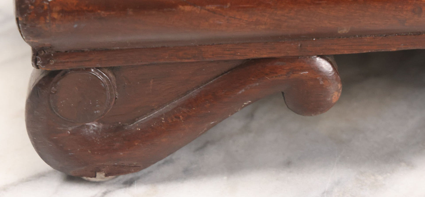 Lot 029 - Antique Victorian Wooden Footstool With Folk Art Needlepoint Seat Cover With Griffins And Tree Of Life Motif, Geometric Designs, Note Worn Corners 