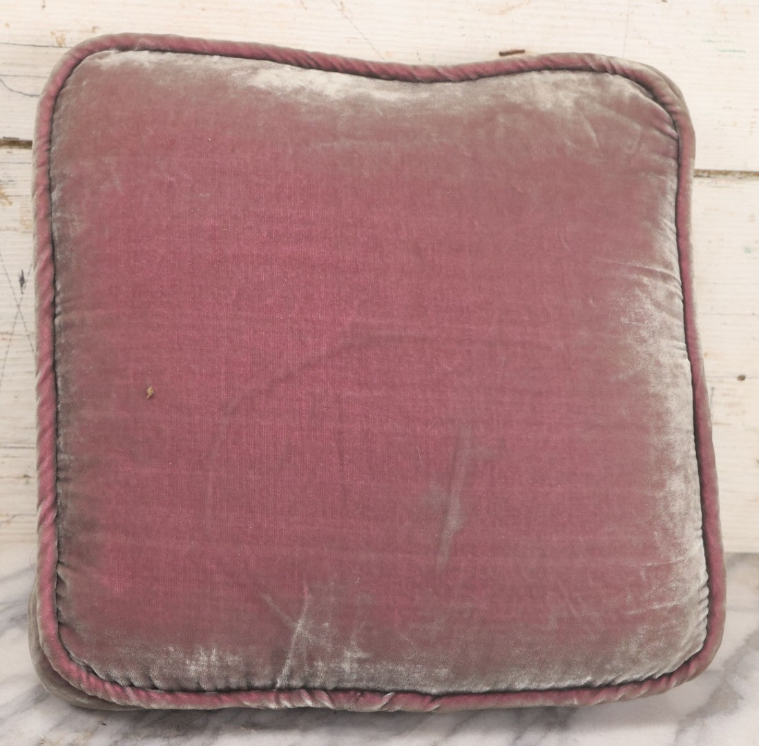 Lot 031 - Vintage Handmade Needlepoint Pillow With Fox Terrier Dog On Maroon Background With Opalescent Purple Fabric Backing, 12" x 12"