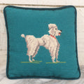 Lot 032 - Vintage Handmade Needlepoint Pillow With Poodle Dog On Teal Blue Background With Matching Velvet Fabric Backing, 9" x 9"
