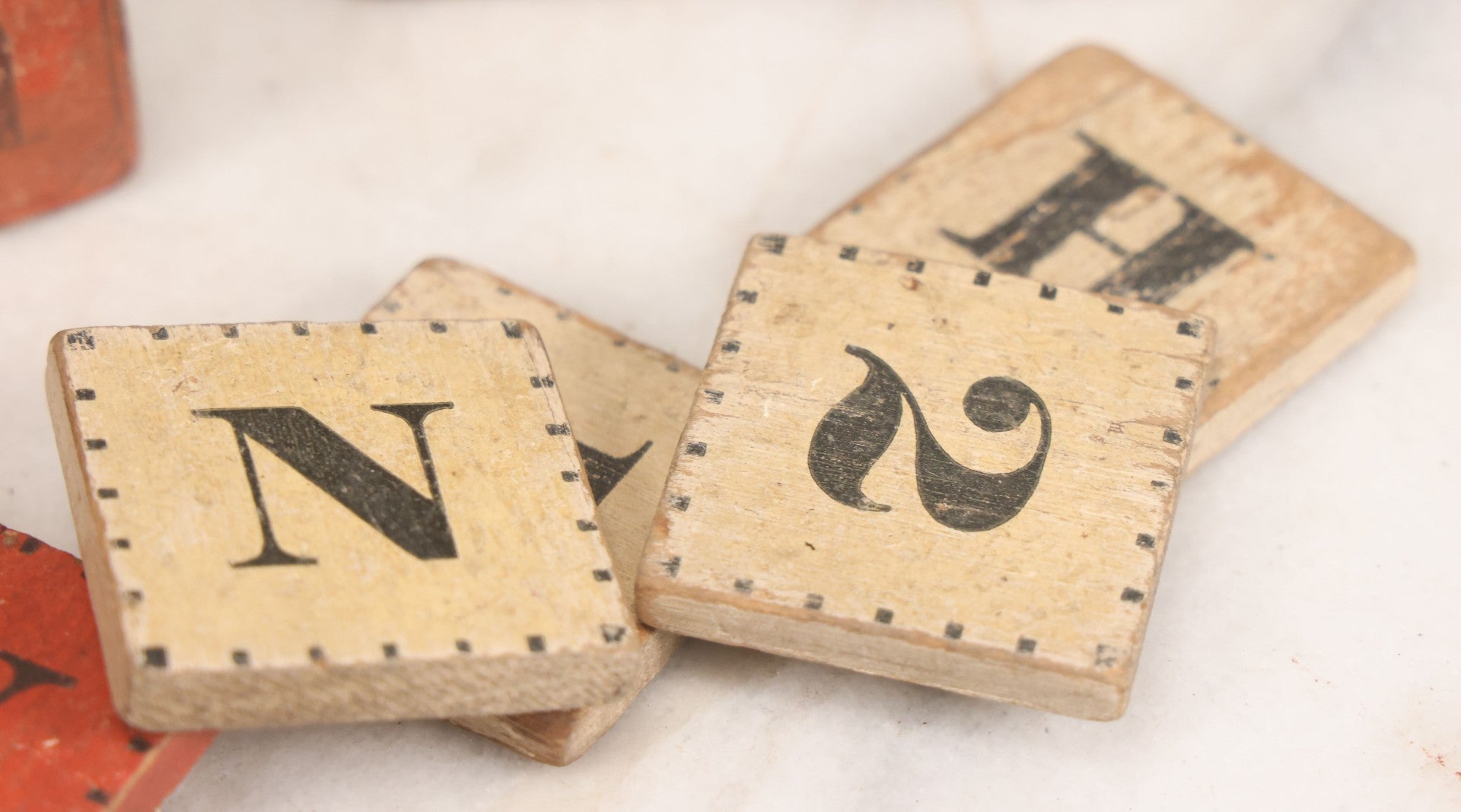 Lot 033 - Grouping Of Vintage And Antique Wooden Childrens Blocks Including Lithographed Block Puzzle Pieces, Letter Blocks, And More, 25+ Pieces