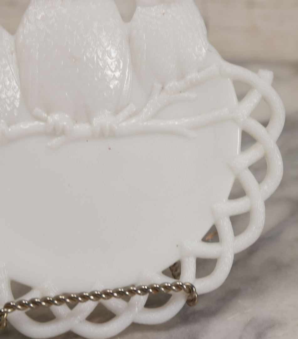 Lot 037 - Antique Westmoreland Milk Glass Character Plate With Three Owls, Marked Patented July 2, 1901