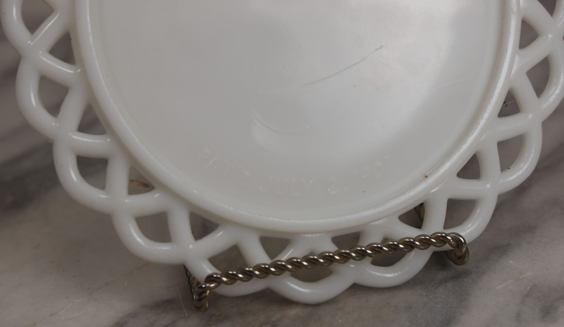 Lot 037 - Antique Westmoreland Milk Glass Character Plate With Three Owls, Marked Patented July 2, 1901