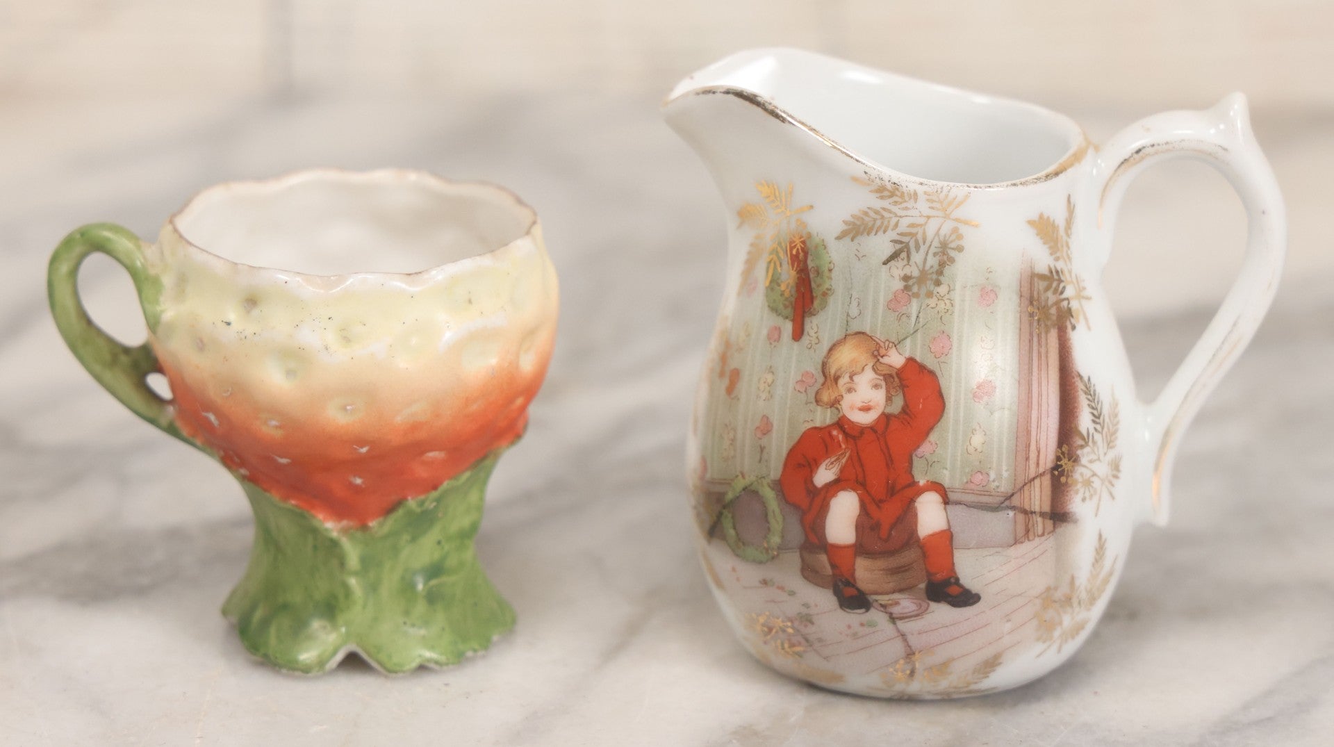 Lot 038 - Pair Of Porcelain Tea Party Pieces Including Little Jack Horner Creamer, And Strawberry Teacup