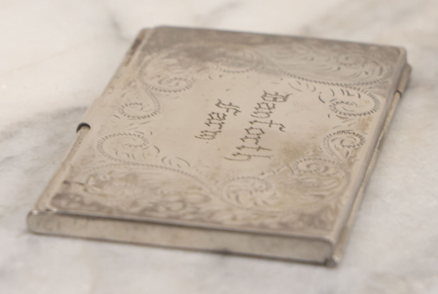 Lot 040 - Antique Hand Engraved Silver Plated Business Card Holder Marked "Danforth Farm"