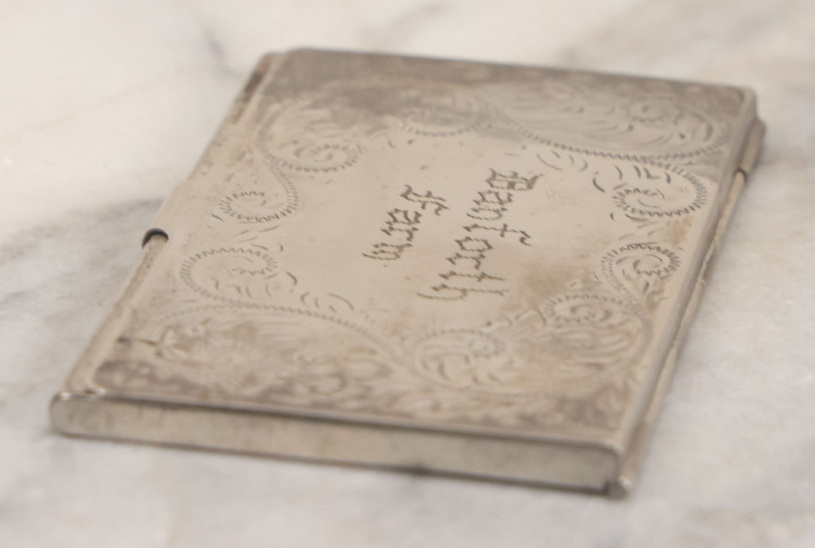 Lot 040 - Antique Hand Engraved Silver Plated Business Card Holder Marked "Danforth Farm"