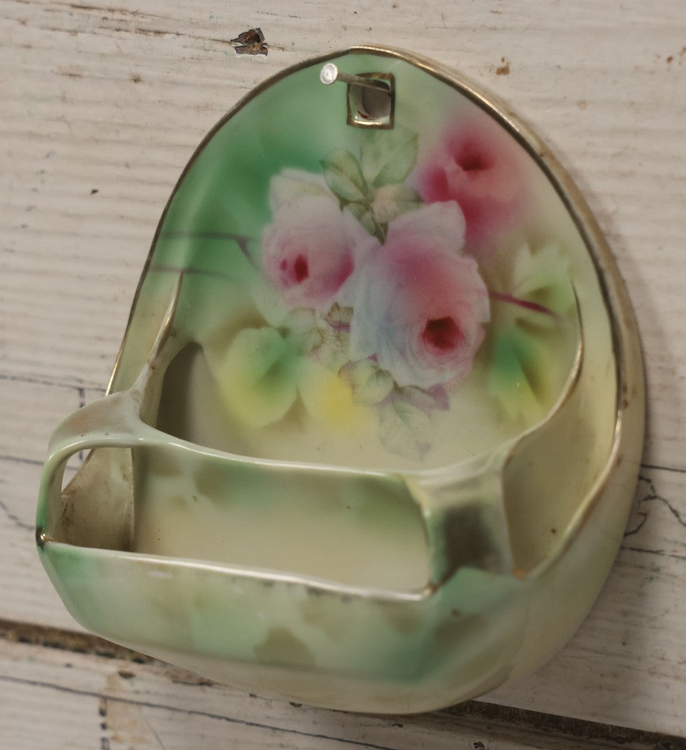 Lot 041 - Antique Art Nouveau Porcelain Wall Pocket With Hand Painted Roses, By Royal Bayreuth, Bavaria, Marked "Deponiert"