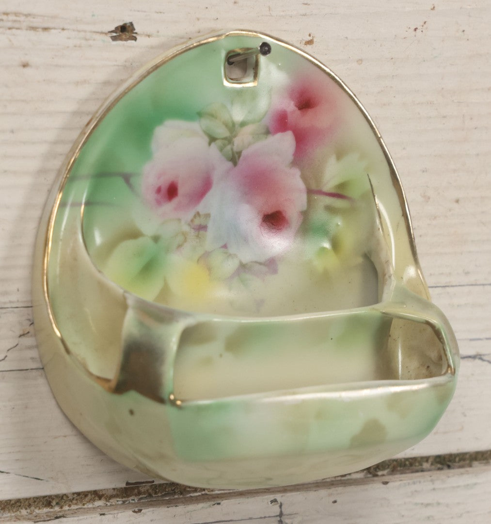 Lot 041 - Antique Art Nouveau Porcelain Wall Pocket With Hand Painted Roses, By Royal Bayreuth, Bavaria, Marked "Deponiert"