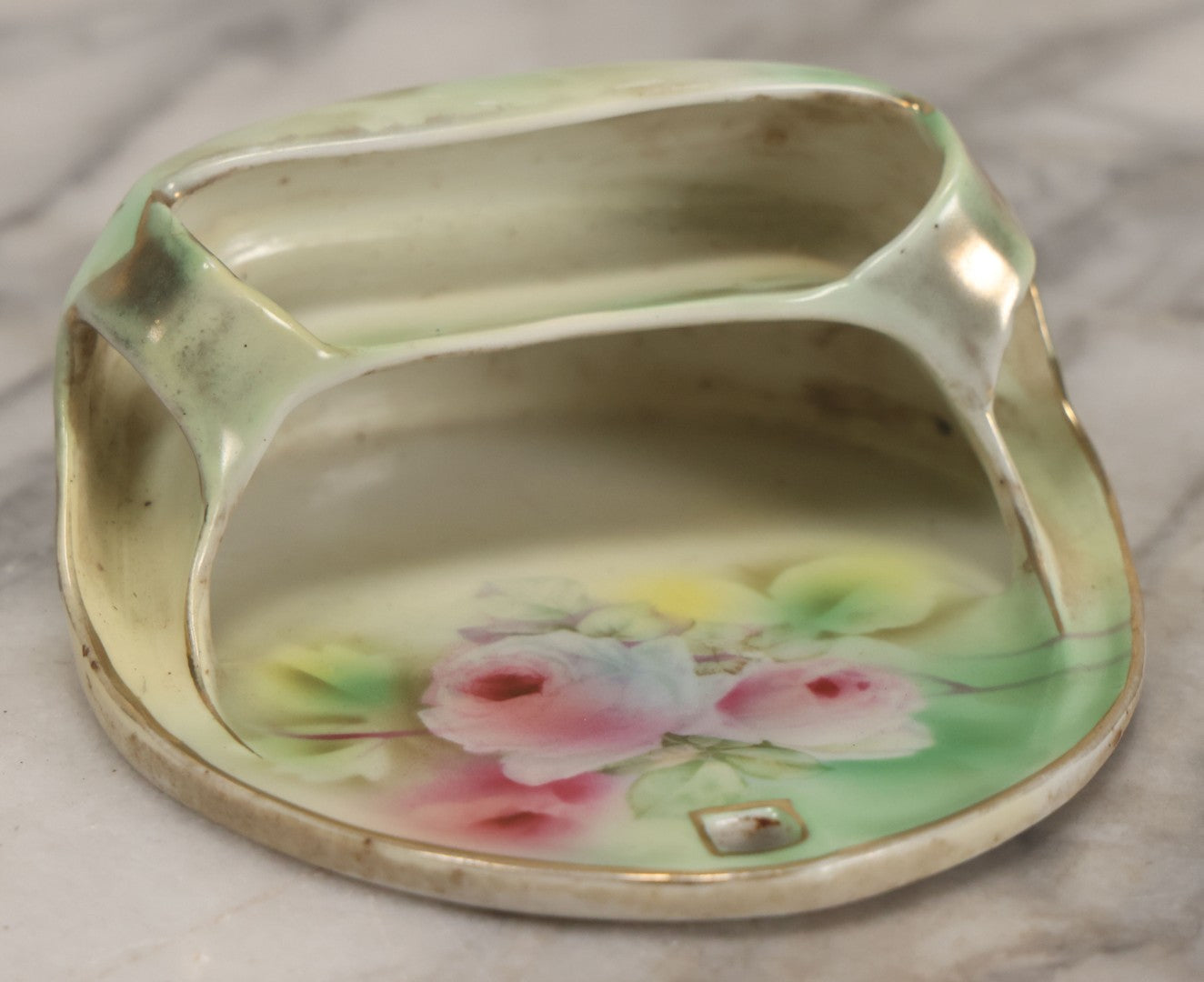 Lot 041 - Antique Art Nouveau Porcelain Wall Pocket With Hand Painted Roses, By Royal Bayreuth, Bavaria, Marked "Deponiert"