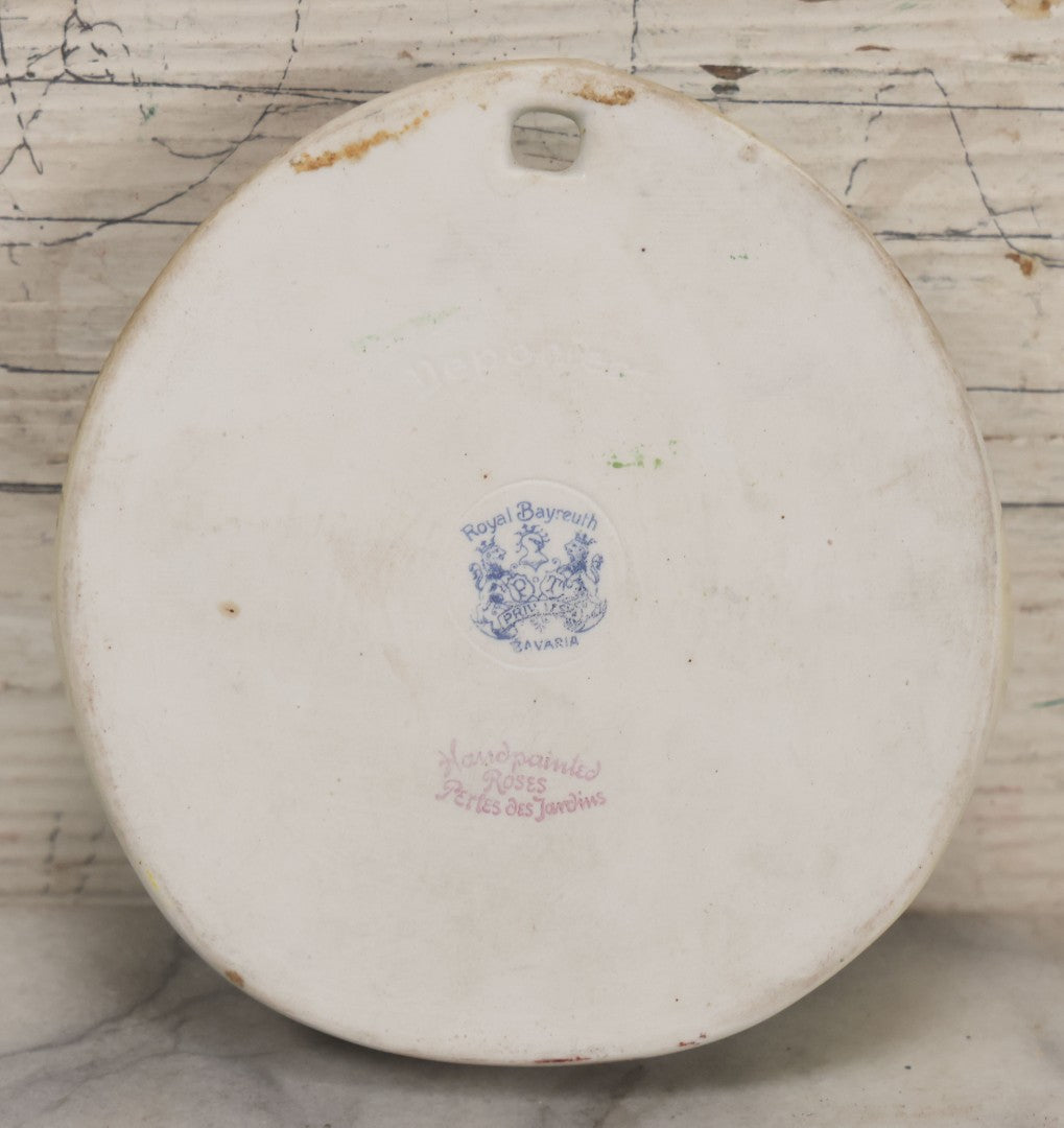 Lot 041 - Antique Art Nouveau Porcelain Wall Pocket With Hand Painted Roses, By Royal Bayreuth, Bavaria, Marked "Deponiert"