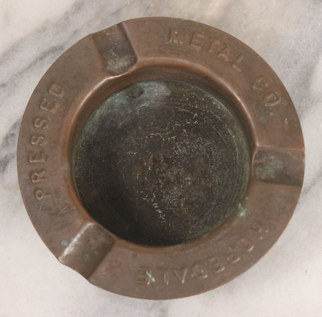 Lot 046 - Vintage Pressed Copper Advertising Cigarette Ashtray By Hopedale Pressed Metal Co., Hopedale Massachusetts