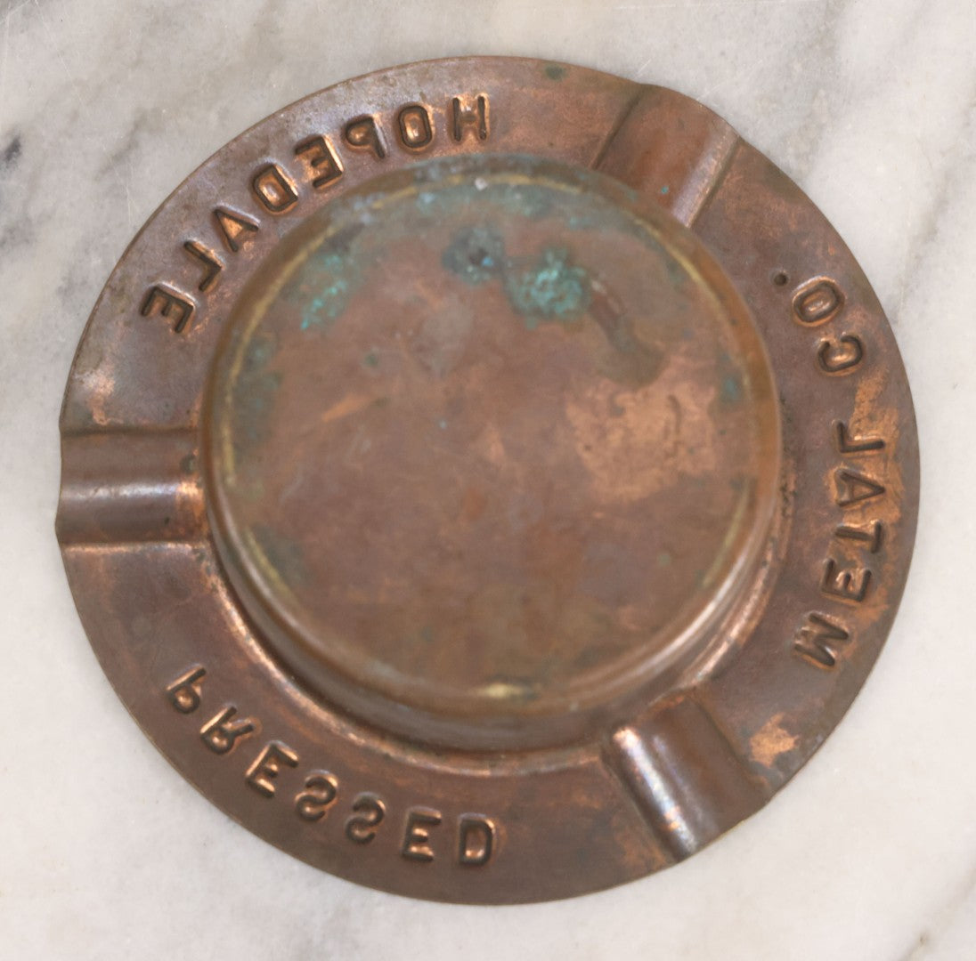 Lot 046 - Vintage Pressed Copper Advertising Cigarette Ashtray By Hopedale Pressed Metal Co., Hopedale Massachusetts