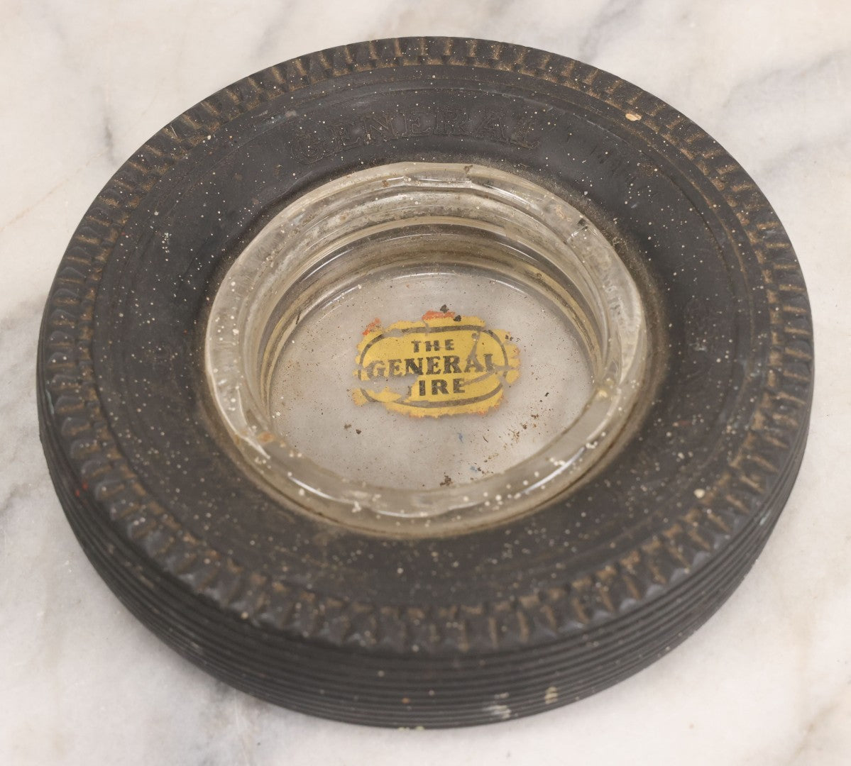 Lot 047 - Vintage Novelty Tire Advertising Ashtray For The General Tire Company, With Reverse Painted Logo, Note Wear And Tear, Paint Speckling Throughout