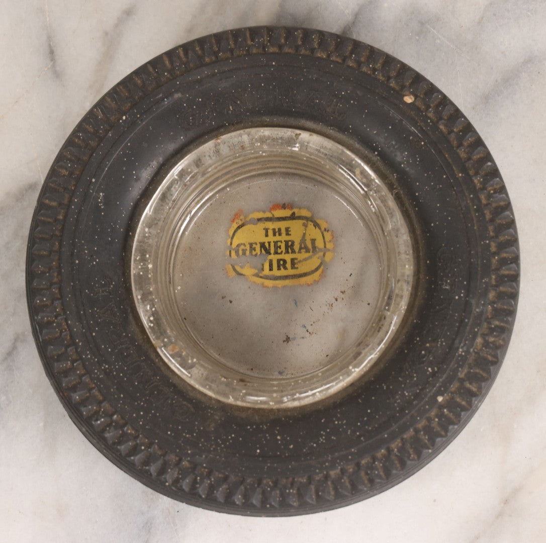 Lot 047 - Vintage Novelty Tire Advertising Ashtray For The General Tire Company, With Reverse Painted Logo, Note Wear And Tear, Paint Speckling Throughout
