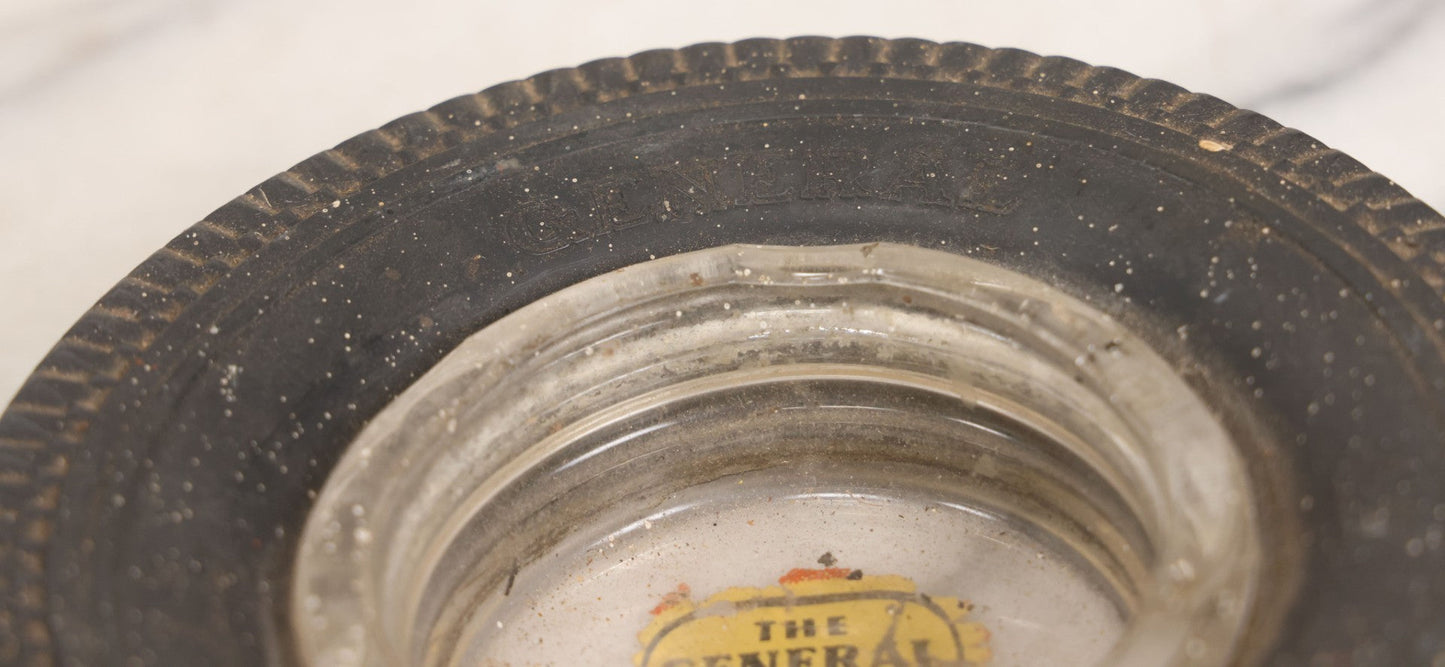 Lot 047 - Vintage Novelty Tire Advertising Ashtray For The General Tire Company, With Reverse Painted Logo, Note Wear And Tear, Paint Speckling Throughout