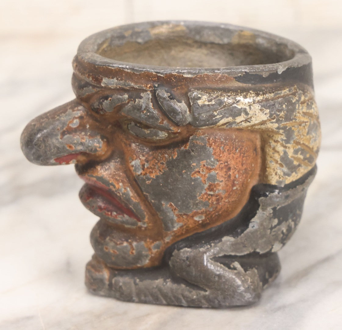 Lot 049 - Antique Cast Iron Comic Figural Match Holder With Original Paint, Man With Large Nose Flipping Legs Over Head, Note Worn Paint