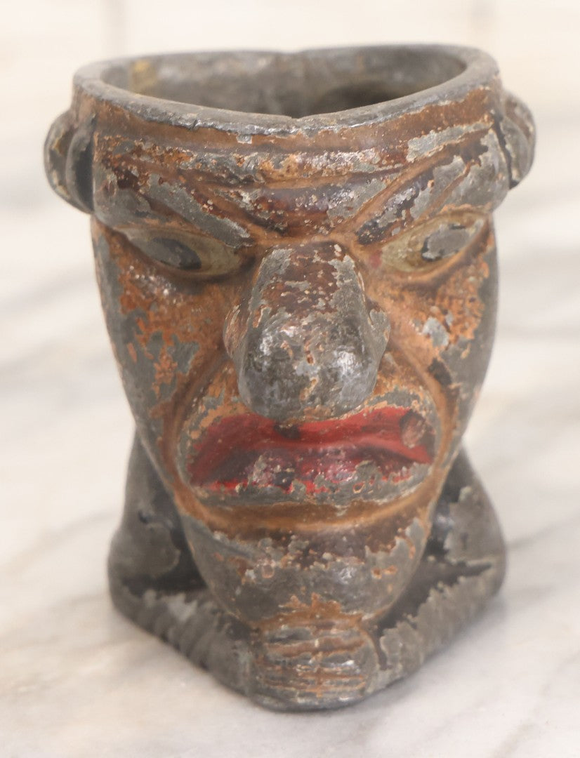 Lot 049 - Antique Cast Iron Comic Figural Match Holder With Original Paint, Man With Large Nose Flipping Legs Over Head, Note Worn Paint