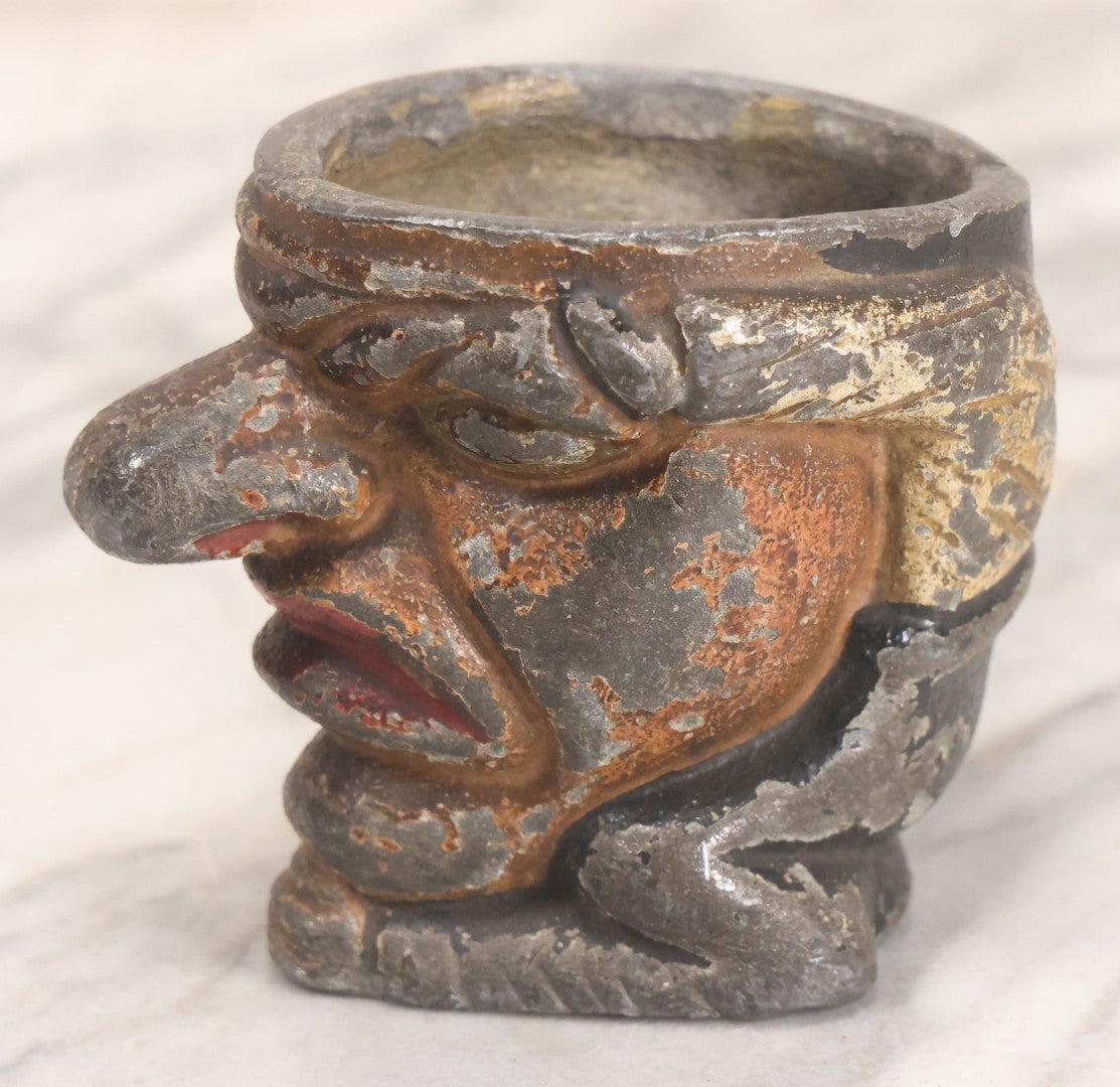 Lot 049 - Antique Cast Iron Comic Figural Match Holder With Original Paint, Man With Large Nose Flipping Legs Over Head, Note Worn Paint