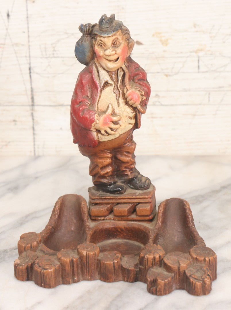 Lot 050 - Vintage Molded Wood Pulp Pipe Stand With Grinning Hobo Holding Stick And Bindle