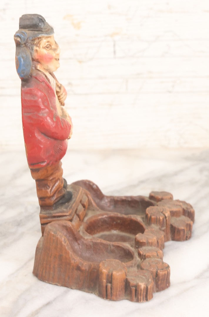 Lot 050 - Vintage Molded Wood Pulp Pipe Stand With Grinning Hobo Holding Stick And Bindle
