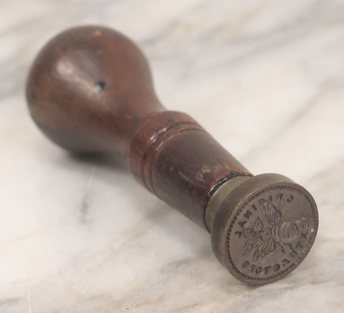 Lot 052 - Antique Wax Seal Stamp With Wooden Handle, Bee Design, Marked "Original Extractors"