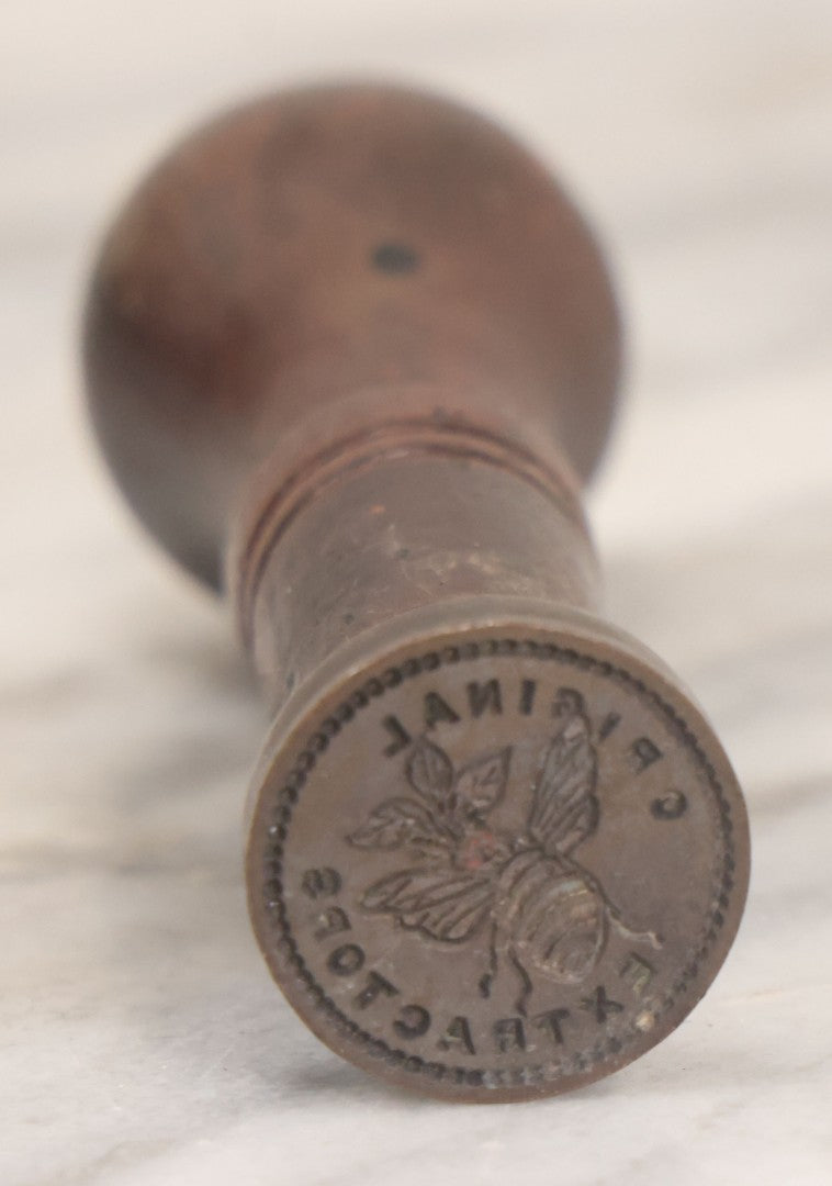 Lot 052 - Antique Wax Seal Stamp With Wooden Handle, Bee Design, Marked "Original Extractors"