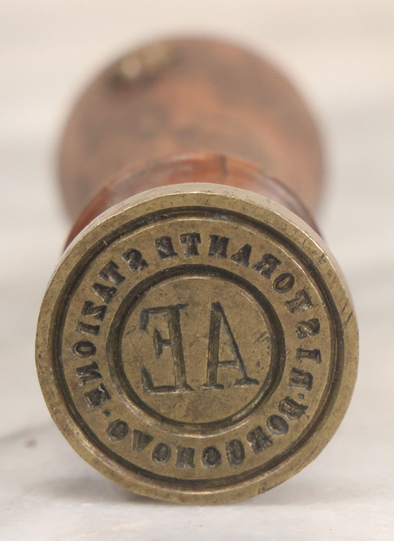 Lot 053 - Antique Wax Seal Stamp With Wooden Handle, Marked "Ristorante Stazione Borgonovo", With A.E. Monogram, From Borgonovo Val Tidone Italy