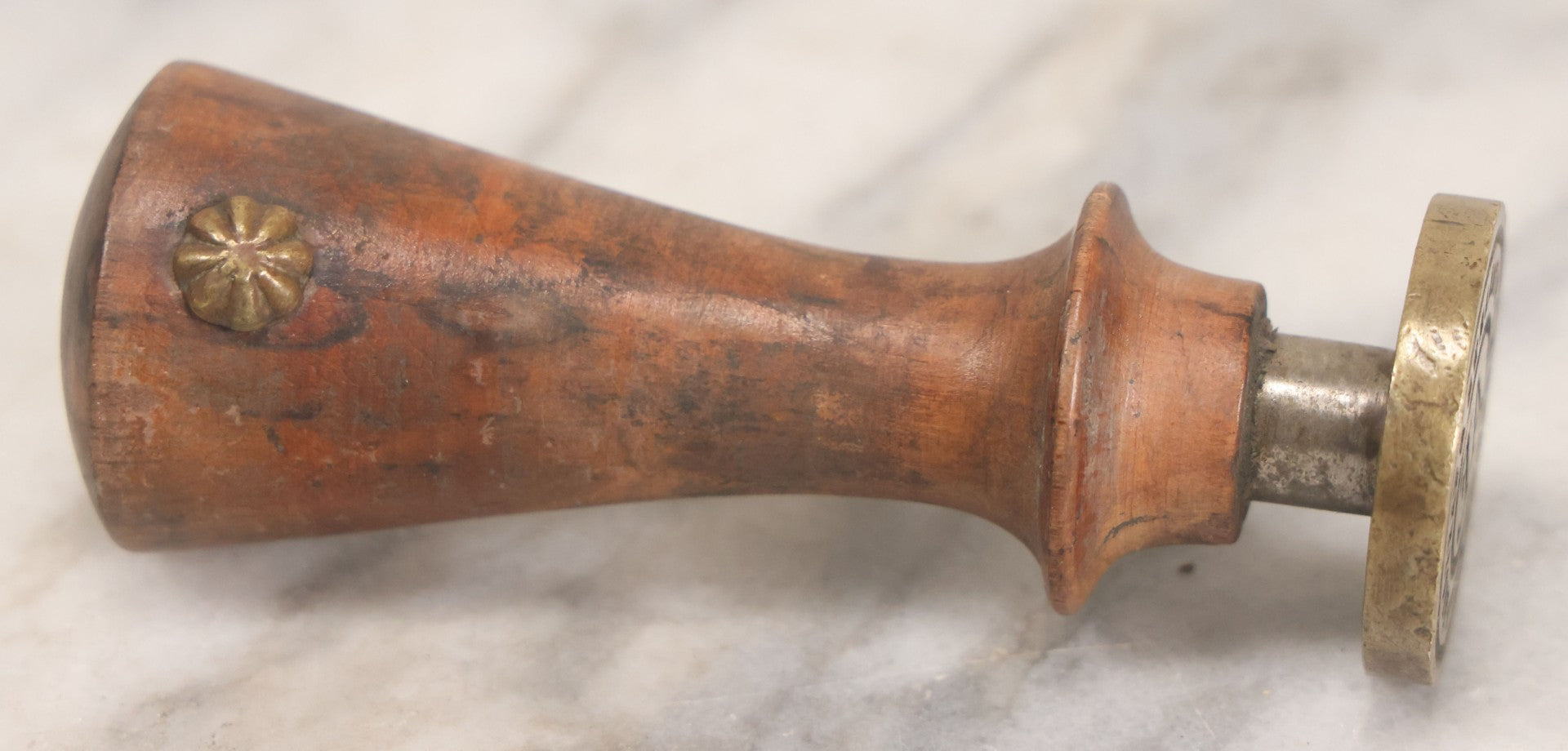 Lot 053 - Antique Wax Seal Stamp With Wooden Handle, Marked "Ristorante Stazione Borgonovo", With A.E. Monogram, From Borgonovo Val Tidone Italy